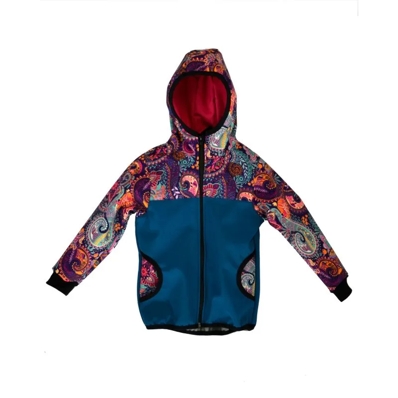 Softshellová bunda petrolej s ornamentmi zimná, veľ. 140-152