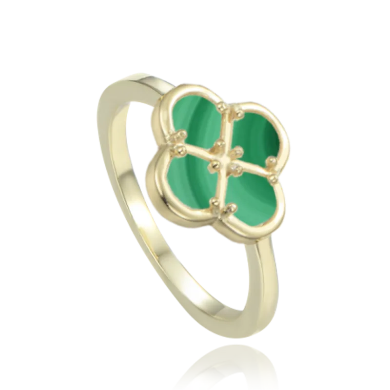 MINET Pozlacený stříbrný prsten čtyřlístek se zeleným malachitem vel. 56 JMAS7058GR56