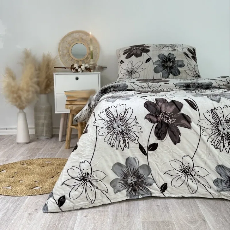 Posteľné obliečky mikroflanel hnedý kvet 140x200/70x90 cm