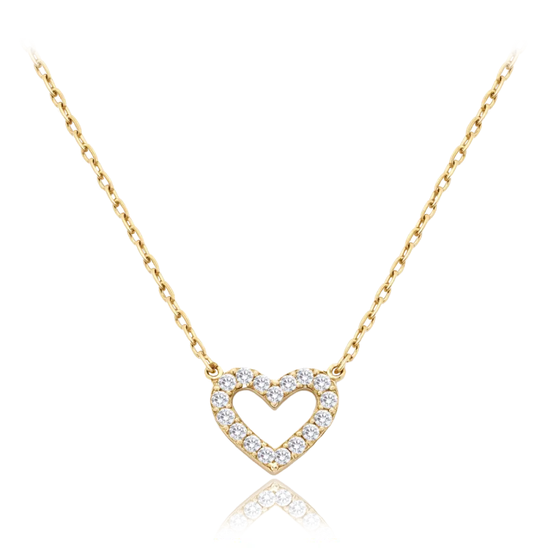 MINET Zlatý náhrdelník srdce s bílými zirkony Au 585/1000 1,65g JMG0283WGN42