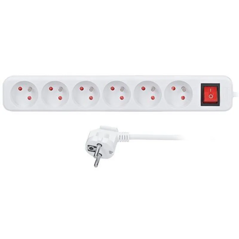 Solight prodlužovací přívod, 6 zásuvek, bílý, vypínač, 1, 5m PP70