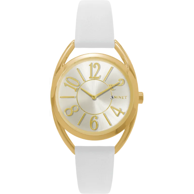 MINET Bílo-zlaté dámské hodinky s čísly ICON WHITE CHARM MWL5089