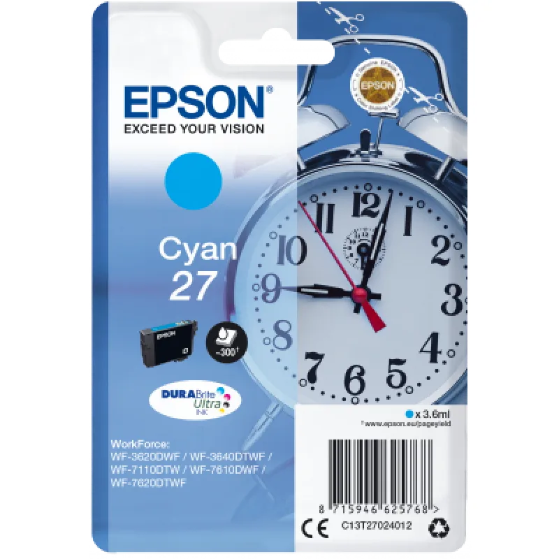 Epson Singlepack Cyan 27 DURABrite Ultra Ink C13T27024012