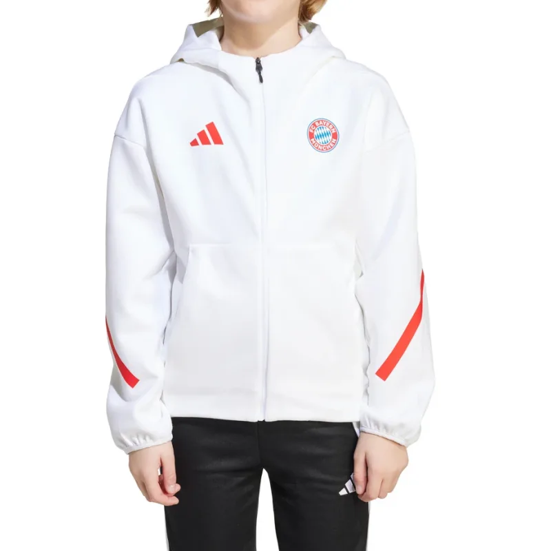 Adidas FC Bayern München - Bayern Mníchov predzápasová bunda biela detská 2025-2026