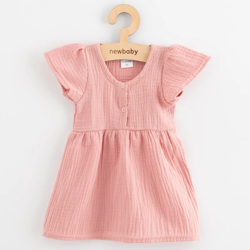 Dojčenské mušelínové šaty New Baby pink