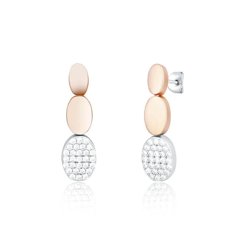 JVD Dámské stříbrné rose gold visací náušnice s perlami na puzetku SVLE1843X75BK00