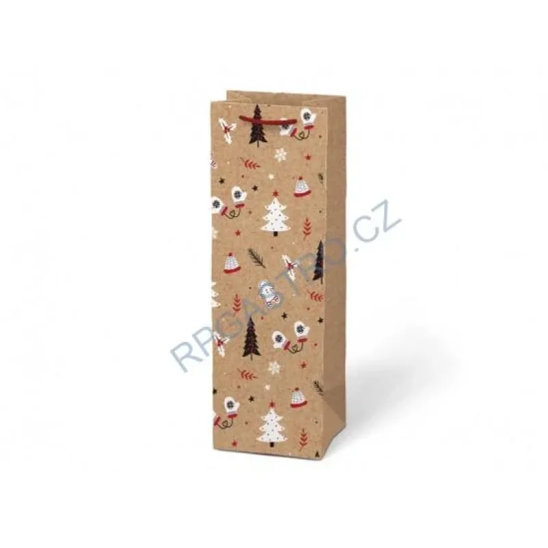 Papírová taška na lahev vánoční kraft T12 V29 12 x 36 x 10 cm, 1 ks (5252721.4)