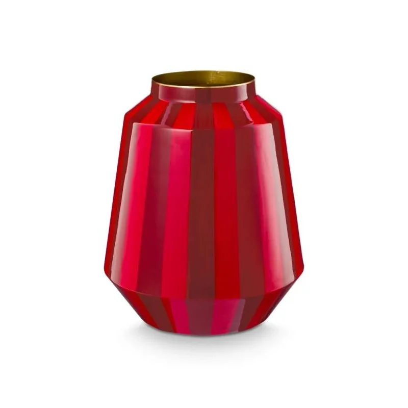 Pip Studio Love Birds Stripes koová váza střední, tmavě červená