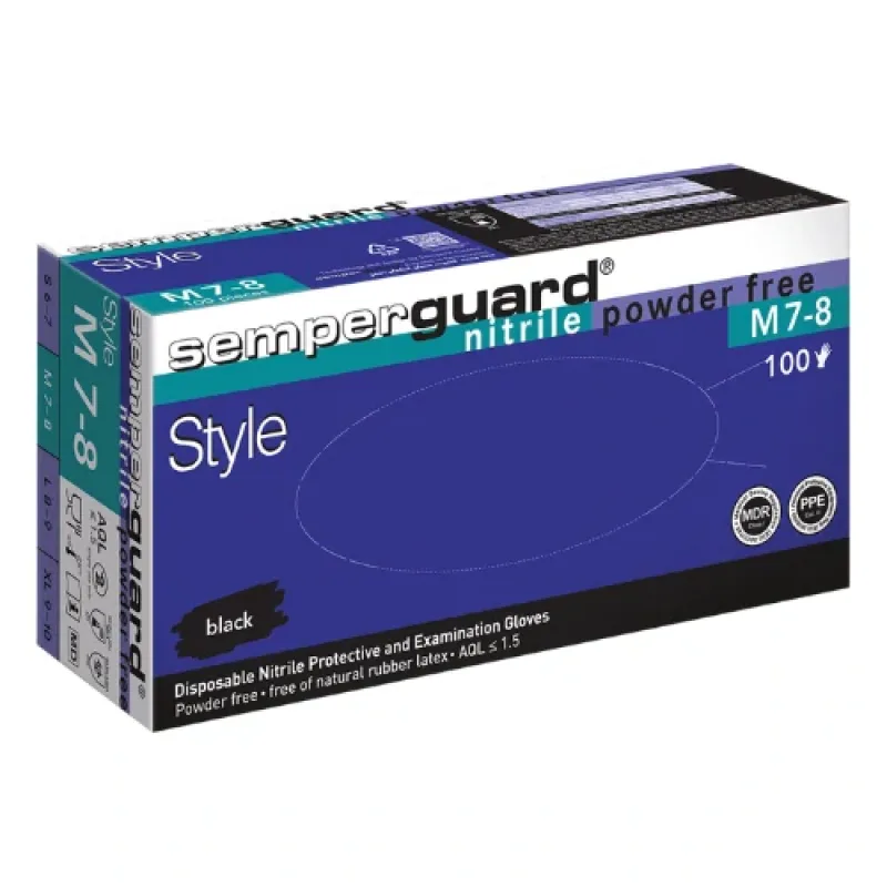 Semper Guard STYLE zdravotné nitrilové rukavice Black 100 KS
