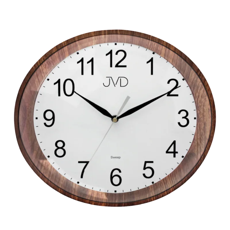 Oválné tiché netikající plynulé hodiny v imitaci dřeva JVD sweep HP664.10