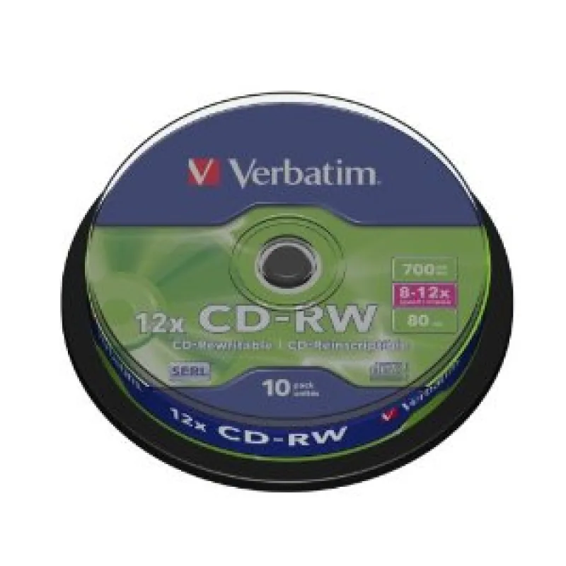 VERBATIM CD-RW(10-Pack)Spindle/ 8x-12x/ High Speed/ DLP/ 700MB 43480