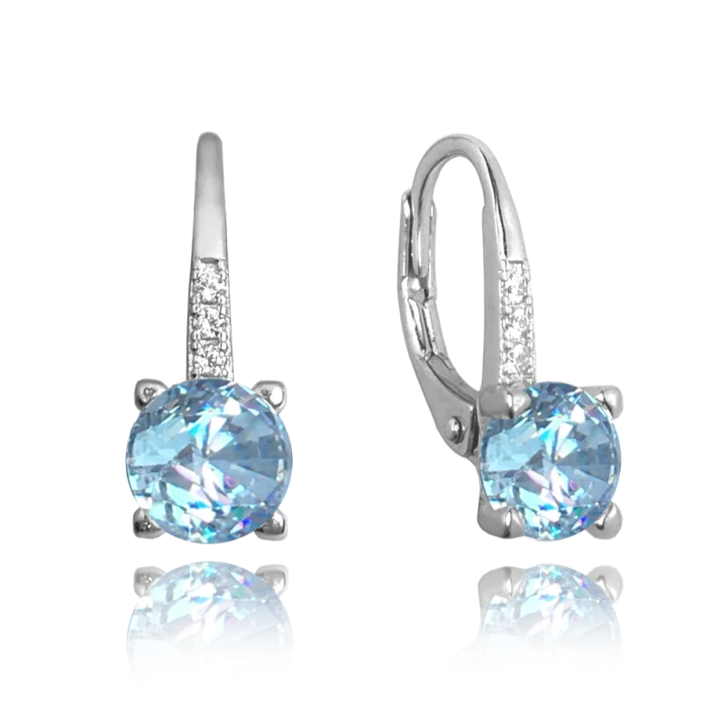 MINET Elegantní stříbrné náušnice se světle modrým zirkonem