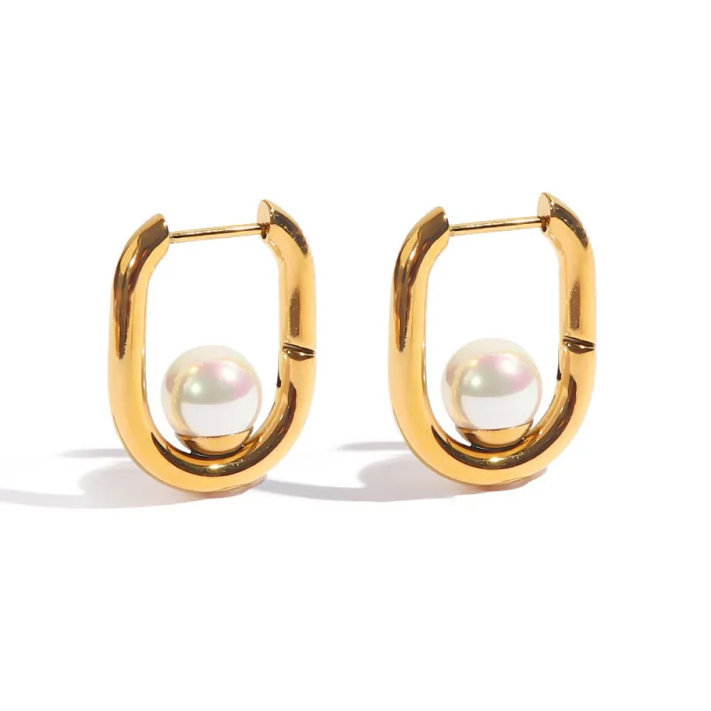 JVD Dámské ocelové kruhové náušnice s perlami SSSE0129XJ2GP00