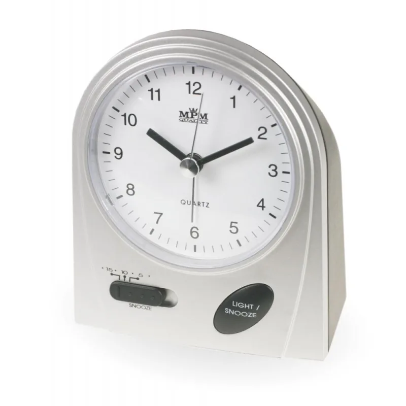 MPM Stříbrný analogový budík MPM C01.2563