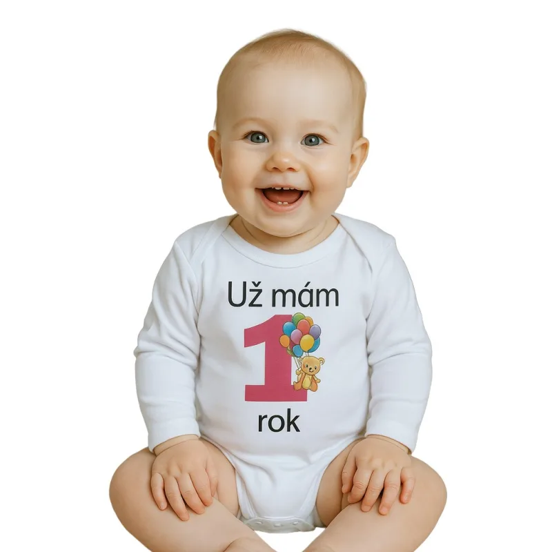 Body s potlačou New Baby Už mám 1 rok ružové