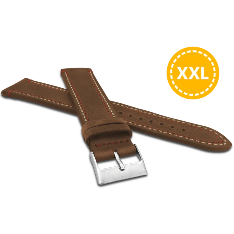 LAVVU XXL Prodloužený dvojitě prošitý hnědý řemínek SPORT z luxusní kůže Top Grain - 24 XXL LSDXE24