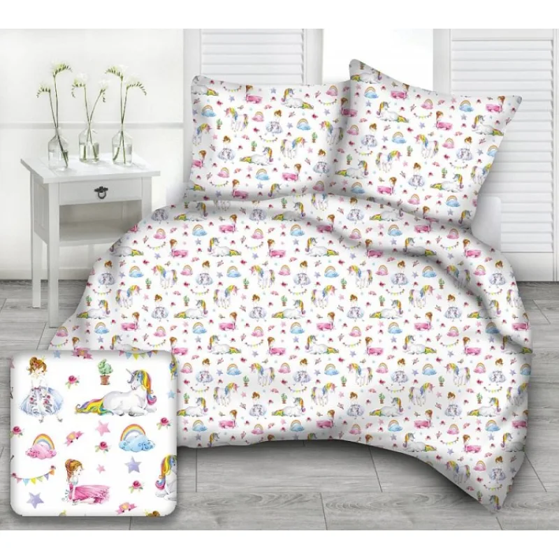 Obliečka do postieľky Jednorožec na bielom 100x135 / 40x60 cm