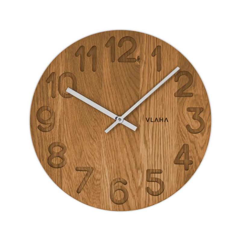 VLAHA Dřevěné hodiny OAK vyrobené v Čechách se stříbrnými ručkami ⌀34cm VCT1124