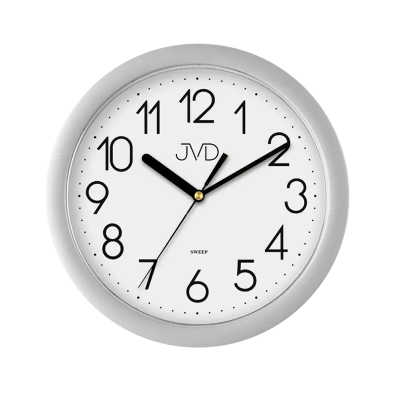 Plastové netikající tiché hodiny JVD sweep HP612.7 - metalická stříbrná