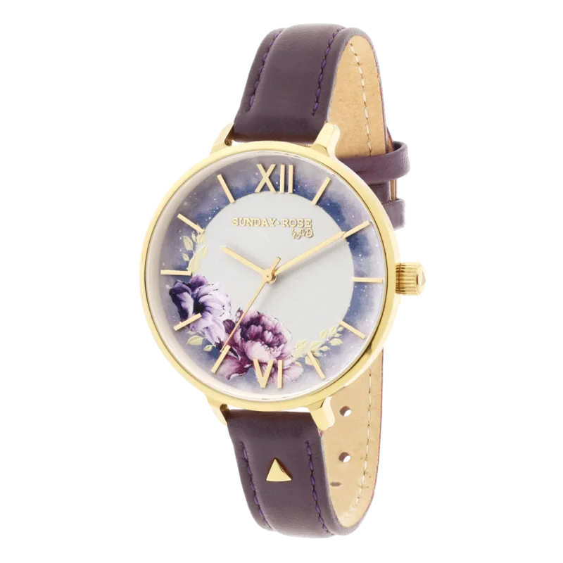 SUNDAY ROSE Dámské luxusní designové hodinky SUNDAY ROSE Enchanted Midnight Sky Leather SUN-E06