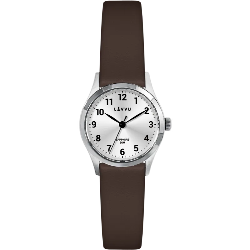 LAVVU Stříbrno-hnědé dámské hodinky SKIEN se safírovým sklíčkem LWL5071