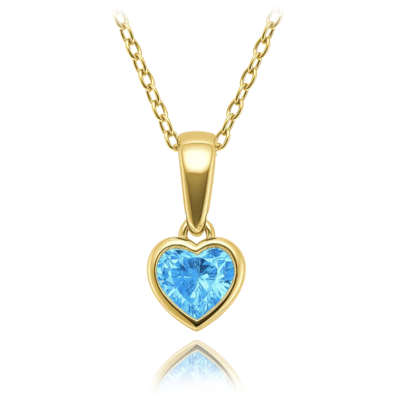 MINET Dětský zlatý náhrdelník srdíčko s modrým zirkonem Au 585/1000 1,85g JMG0237AGN38