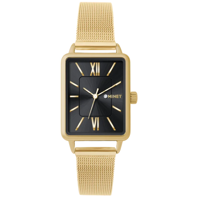 MINET Zlato-černé dámské hodinky SIENA se zlatým ocelovým řemínkem MWL5422