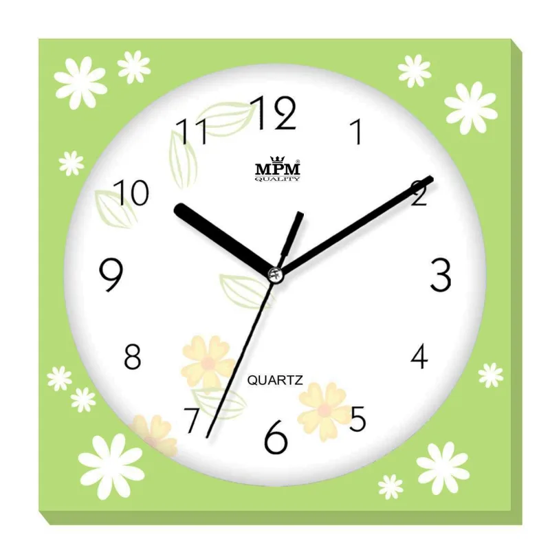 MPM Světle zelené nástěnné hranaté hodiny MPM E01.2972