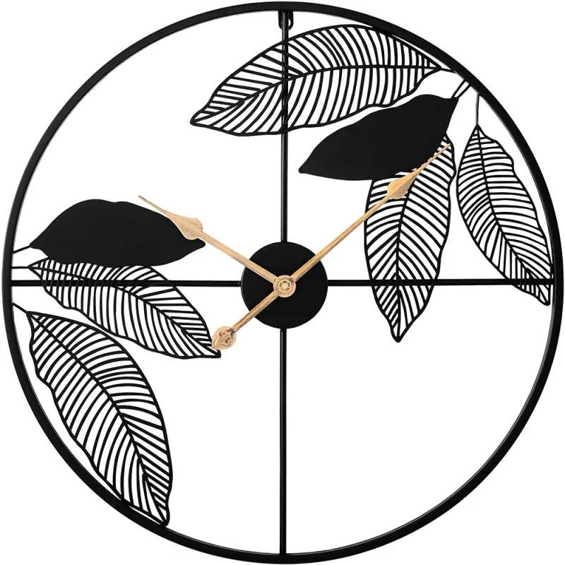 MPM Leafs Velmi pohledné nástěnné kovové hodiny o průměru 60 cm ve stylu art deco E04.4485.90
