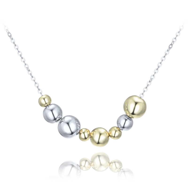MINET Elegantní stříbrný náhrdelník se stříbrnými a pozlacenými kuličkami JMAS0305GN42