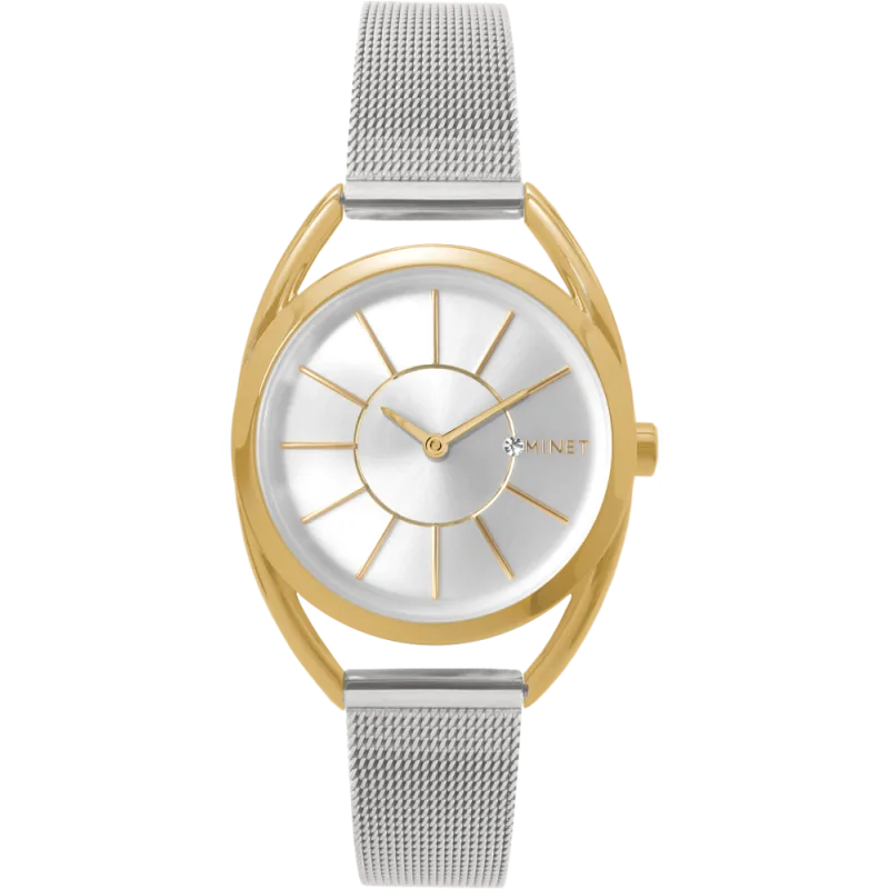 MINET Stříbrno-zlaté dámské hodinky ICON BICOLOR MESH MWL5092