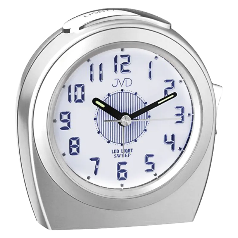 Ručkový netikající budík JVD sweep SRP910.16 se modrým LED podsvícením