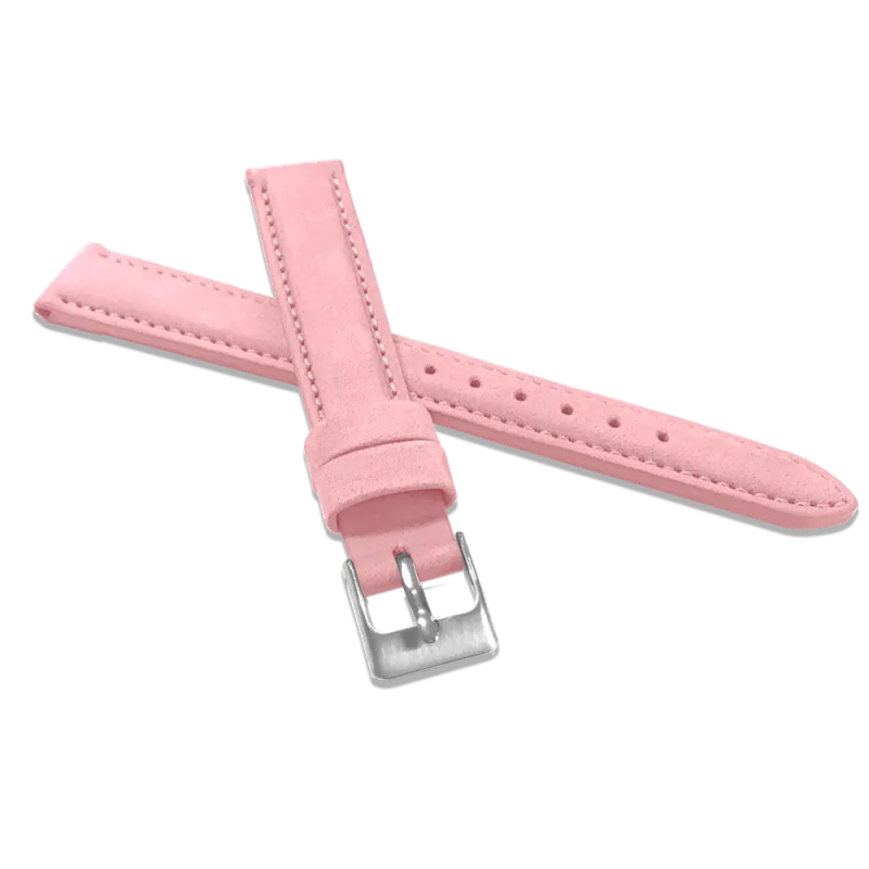 MINET Růžový prošitý kožený řemínek z jemného nubuku - 16 MSNUX16