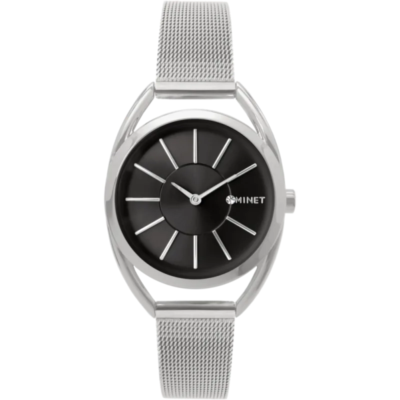 MINET Stříbrno-černé dámské hodinky ICON SILVER BLACK MESH MWL5017