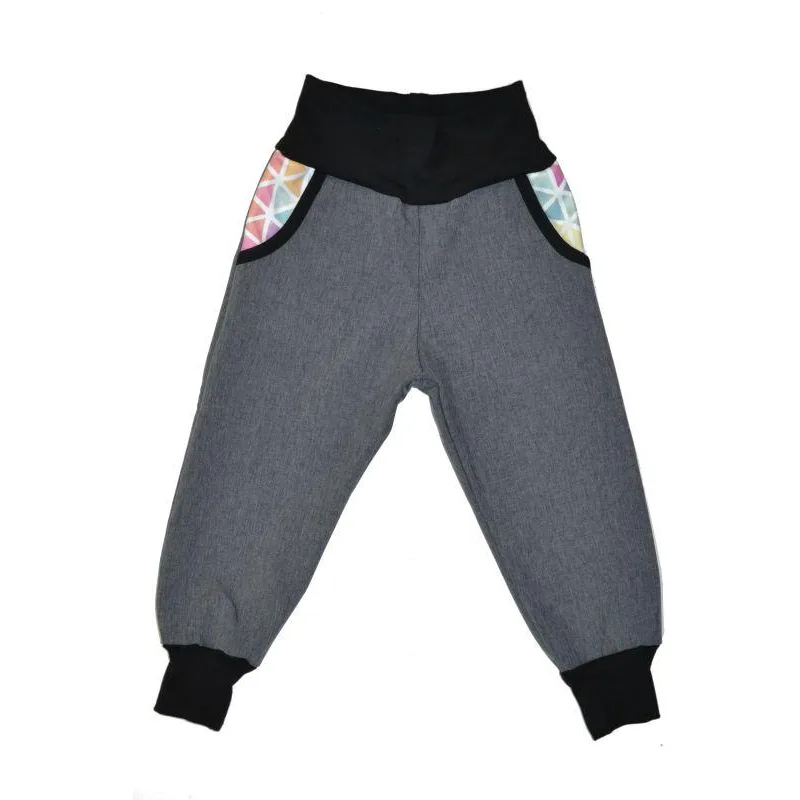 Detské nohavice softshellové - šedá/akvarel, veľ.140-152