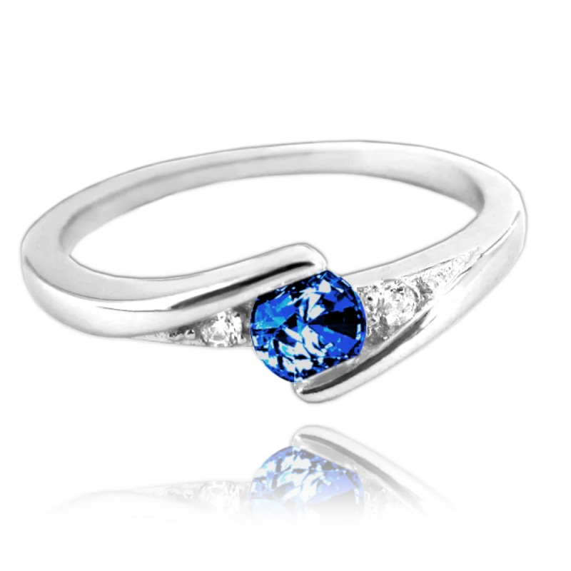 MINET Elegantní stříbrný prsten s tmavě modrým zirkonem vel. 61