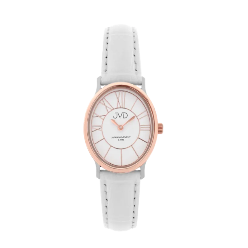 Dámské čitelné náramkové hodinky JVD J4174.3 s řemínkem z pravé kůže