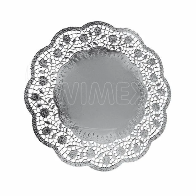 Dekorativní krajky kulaté stříbrné Ø 32 cm [4 ks] (65483)