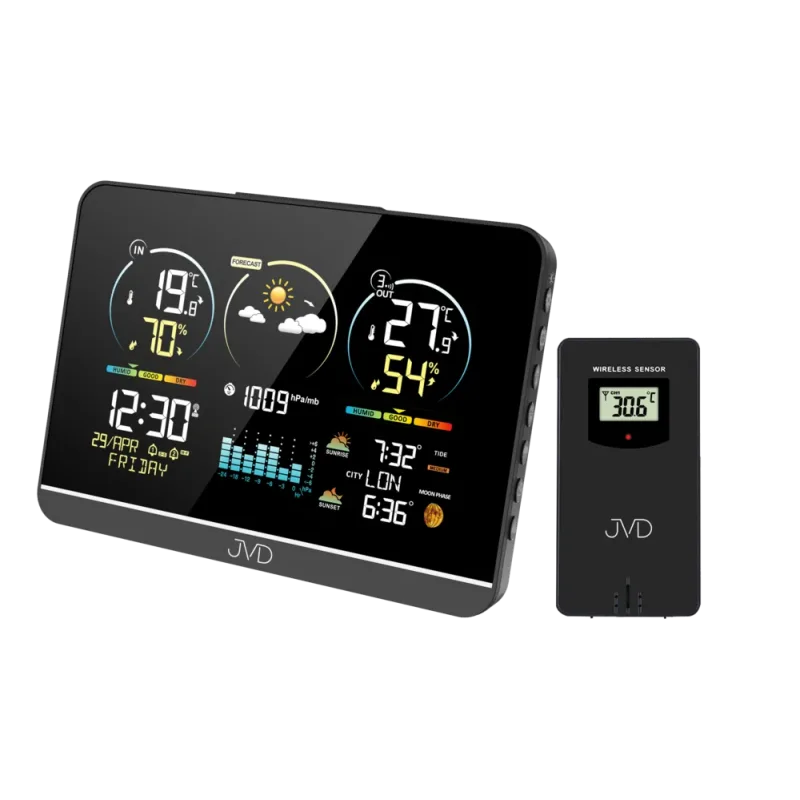 JVD Černá digitální rádiem řízená meteorologická stanice JVD RB3408 