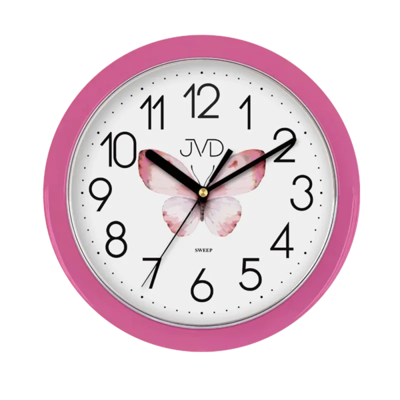 JVD Růžové dětské netikající tiché hodiny JVD HP612.D12 s motýlem