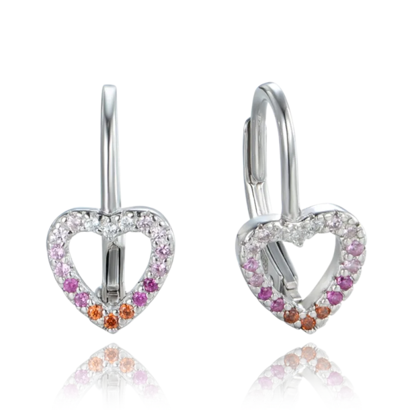 MINET Stříbrné náušnice srdce se zirkony v červených odstínech JMAS0235CE00