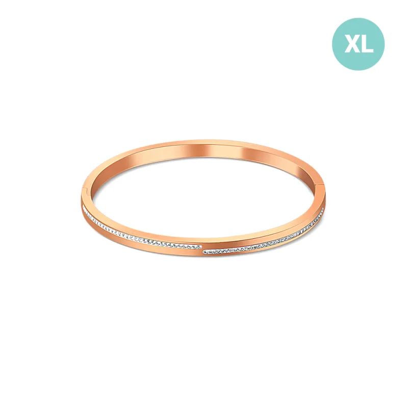 JVD Dámský pevný ocelový rose gold náramek se zirkony SSSB0055XI8ROXL