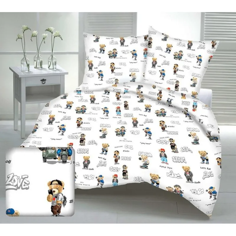 Obliečka do postieľky Medvedíky Hip-Hop na bielom 100x135 / 40x60 cm