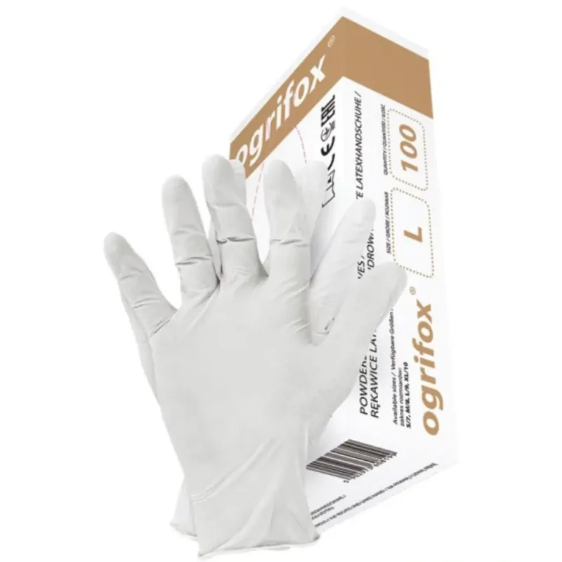 Ogrifox OX-LAT rukavice púdrované biele 100 KS