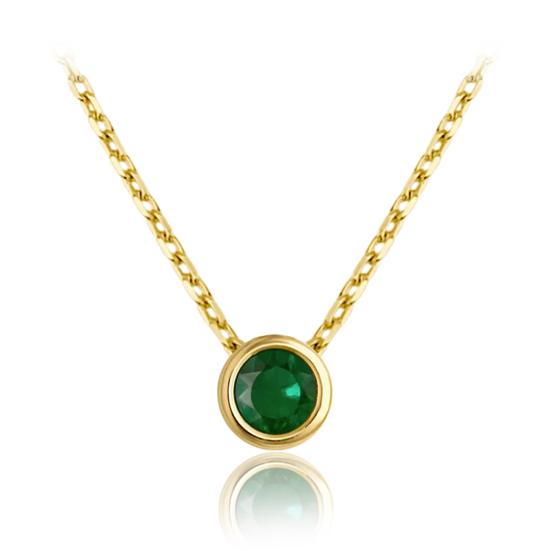 MINET Decentní zlatý náhrdelník se zeleným zirkonem Au 585/1000 1,85g JMG0311GGN46