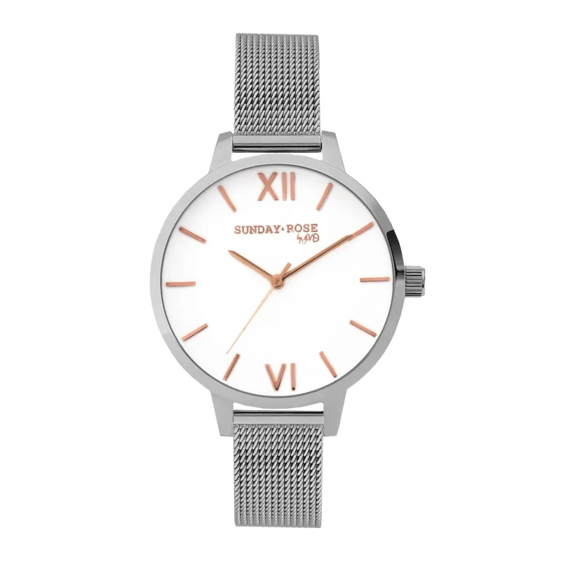 SUNDAY ROSE Dámské luxusní designové hodinky SUNDAY ROSE Fashion SILVER LOVE SUN-F04