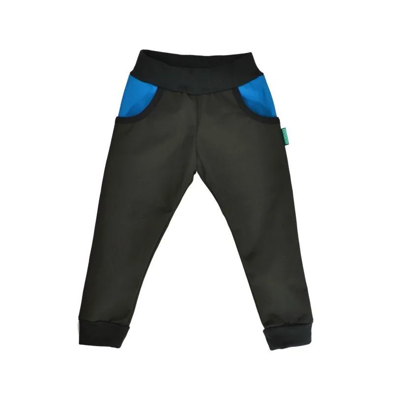 Detské nohavice softshellové čierne/petrolej, veľ. 122-134