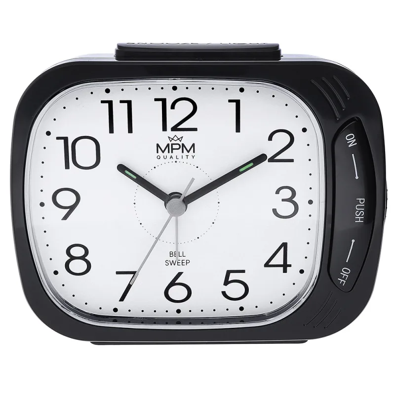 MPM Plastový analogový budík s plynulým chodem, LED podsvícením C01.4250.90