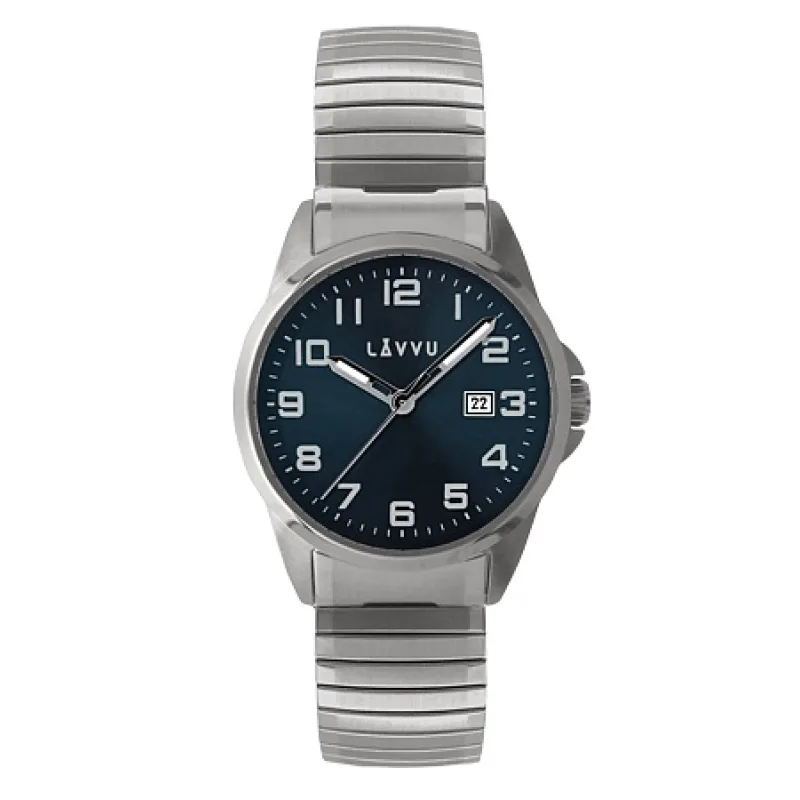 LAVVU Pružné přehledné hodinky LAVVU STOCKHOLM Big Blue LWM0021 s natahovacím páskem