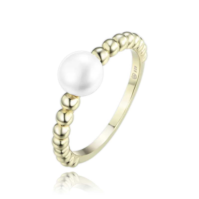 MINET Pozlacený stříbrný prsten s perlou a kuličkami vel. 55 JMAS7056GR55